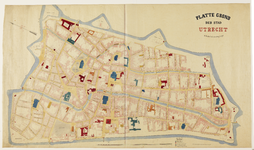 216710 Plattegrond van de stad Utrecht met directe omgeving; met weergave van het stratenplan, wegen, watergangen en ...